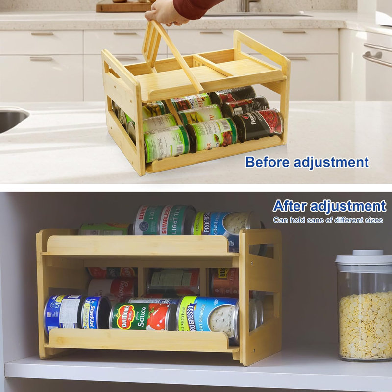 Support réglable pour organisateur de canettes, distributeur de canettes empilables en bambou à deux niveaux, style moderne, comptoir, assemblage requis, anti-perte de poils