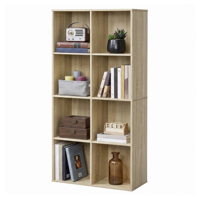 8 Cube Oak Bookshelf Freestanding Open Storage Bookcase Display Cabinet for Living Room Bedroom Home Office