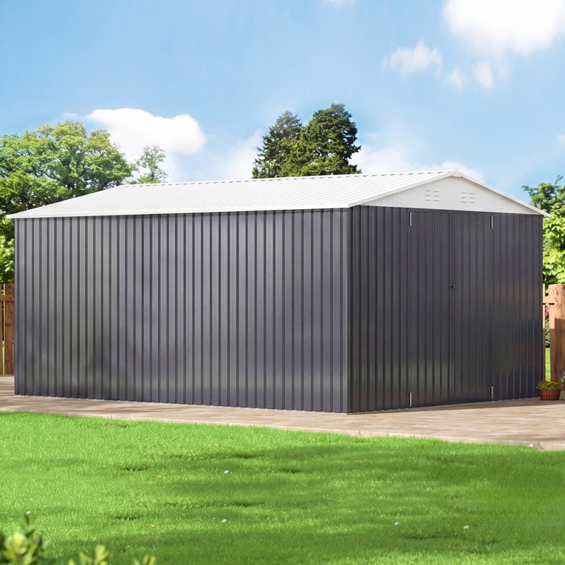 10 ft. W x 14 ft. D Outdoor Metal Shed Storage with Floor, Reinforced Steel Frame and Lockable Doors