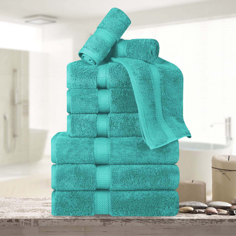 Scotia Egyptian Cotton Bath Towel Set, Turquoise, 9Pc Towel Set  (3Bath, 3Hand, 3Face)