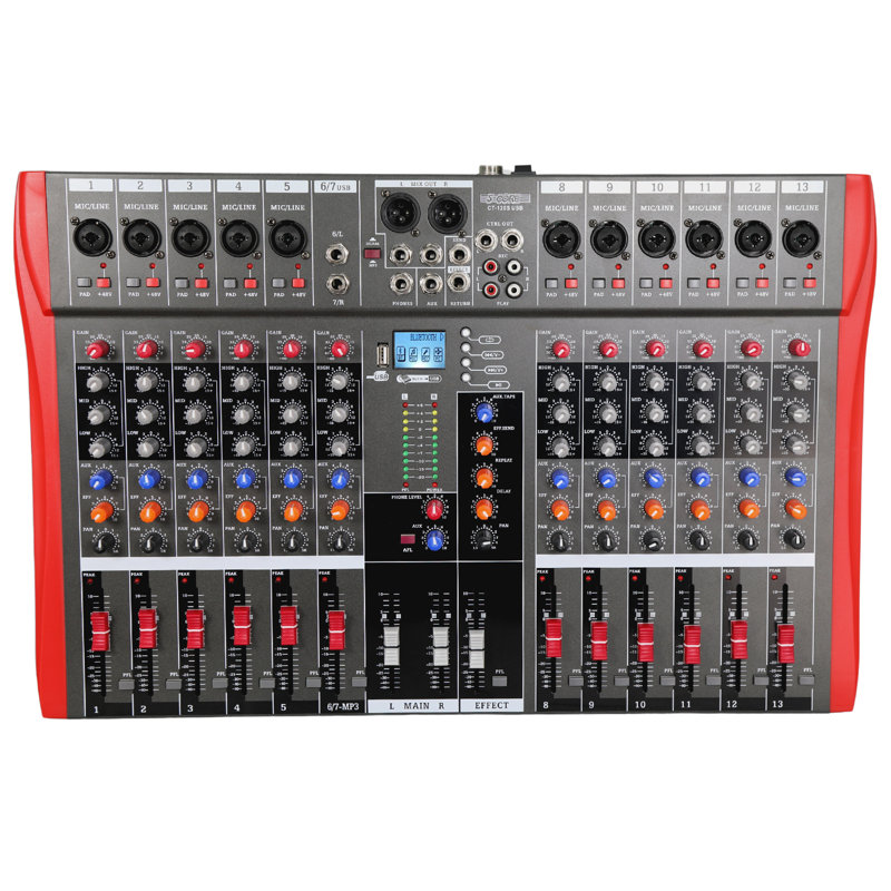 Console de mixage Bluetooth à 5 canaux avec table de mixage audio à 5 canaux et console de mixage Bluetooth avec retard de répétition + 48V