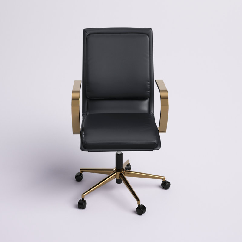 Mid-Back Executive Swivel Office Chair in Brushed Gold and Black Leather