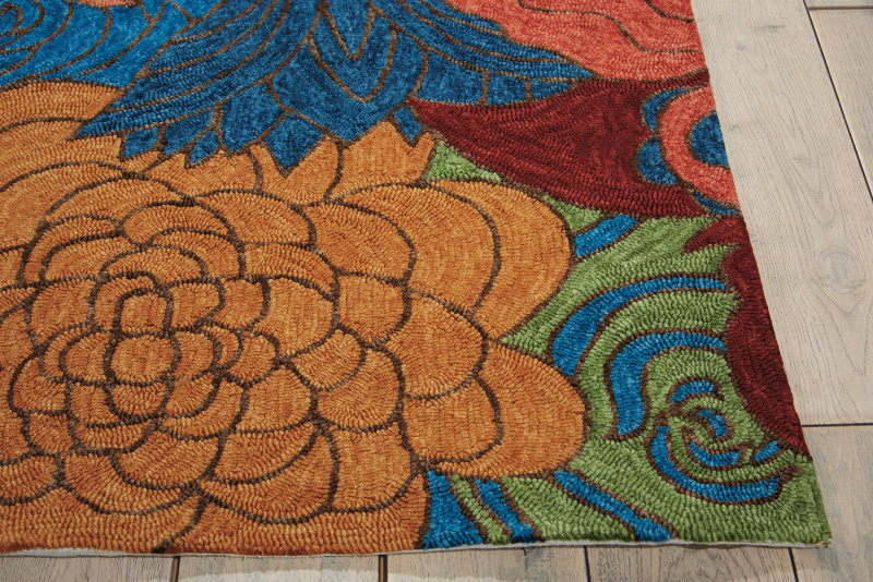 Tapis bleu / orange / rouge crocheté à la main Jeffry, Rectangle 8 pi x 10 pi 6 po