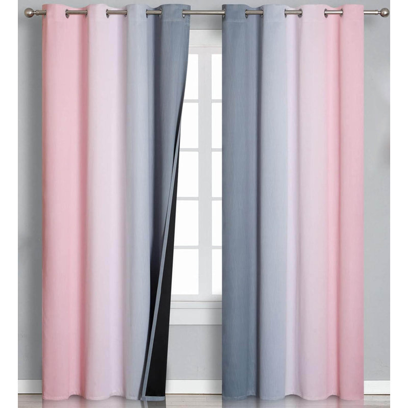 Blackout Curtain Pair, Pink/Grey