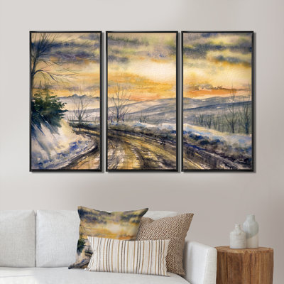 " Snowy Road Through Winter Landscape II " 3 - Pieces