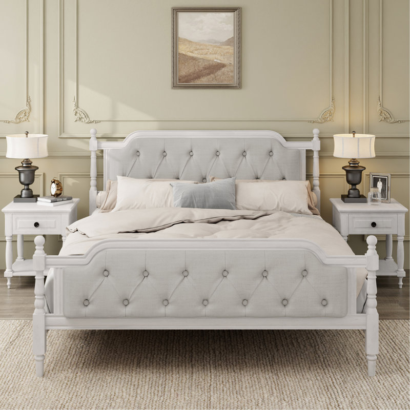 Très grand lit avec très belle tête de lit, bois de pin massif, sans sommier, cadre en bois Promous Sleep Sleep