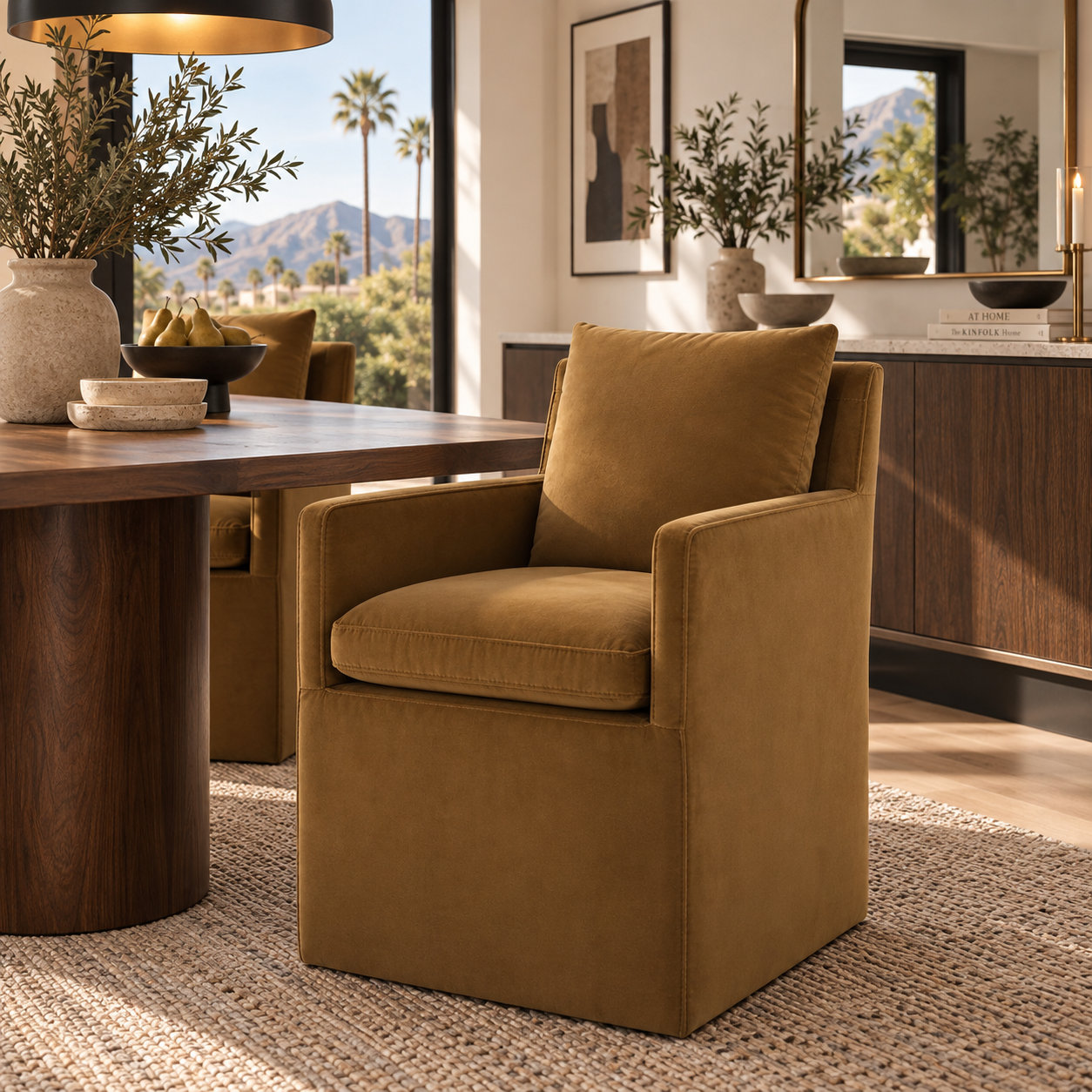 Alayaa Dining Armchair, Soren Ochre Performance Velvet