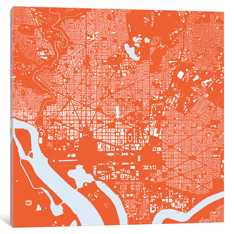 «Washington D.C. Urban Map» par UrbanMap, H 18 po x l 18 po x P 1,5 po, Toile avec cadre noir, Pas de tapis