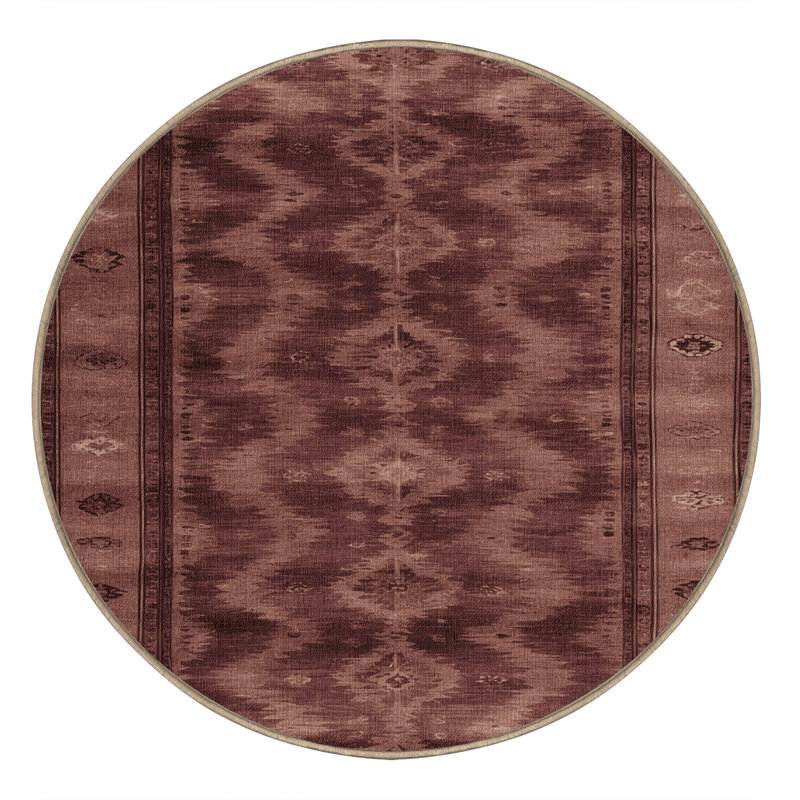 Machine Washable Overdyed Brown Area Rug, Round 4'