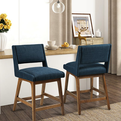 Charmant tabouret de comptoir, coussin de siège de 4,75 po, repose-pieds de 6,5 po, capacité de poids de 300 lb, bleu marine, pieds en bois de pacanier, encre et lierre pour la salle à manger, hauteur du repose-pieds, solide