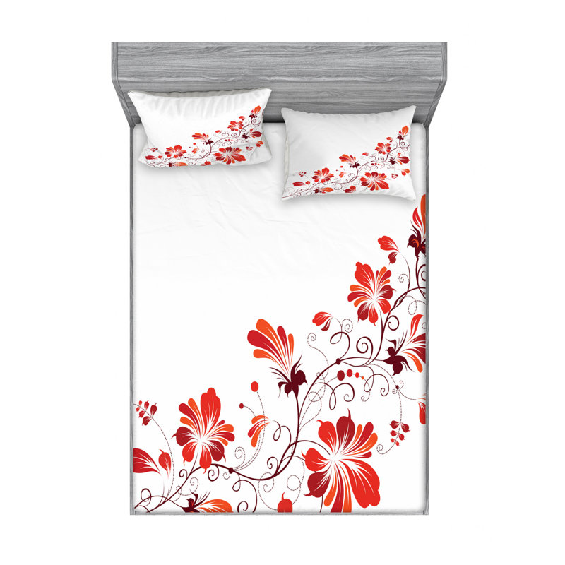 Chinese Microfiber Floral Sheet Set, Queen Sheet Set + Fitted Sheet + 2 Pillowcases