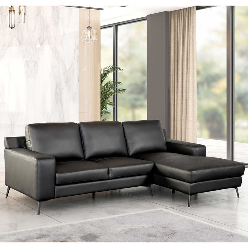 Jakoria 98" L-Shape Sectional with Chaise, Black Leather Match, Right Hand Facing