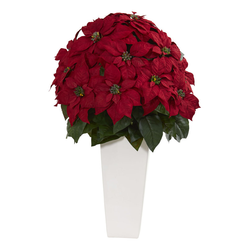 Arrangement floral poinsettia dans un pot de fleurs, H 32 po x l 21 po x P 21 po, Blanc