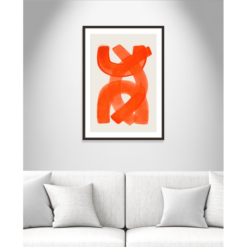 «Orange Strokes Print» par Haniff, L 25,5 po x H 35,5 po, Noyer à grain ouvert, Imprimé mat