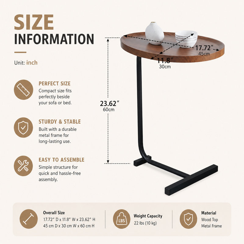 Manijah Tray Top End Table, Black, Brown, 1