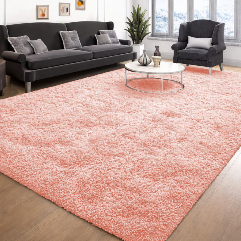 Solid Colour Shag 140cm X 200cm Area Rug, Pink