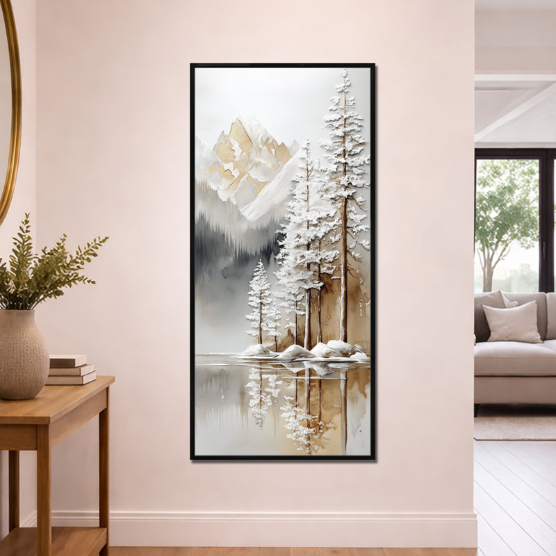 «White Brown Alta IV», impression encadrée paysage sur toile, H 60 po x l 28 po, Cadre flottant noir