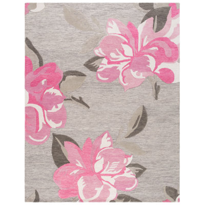 Jardin 403 Hand Tufted Wool/Cotton Floral Rug in Gray/Pink