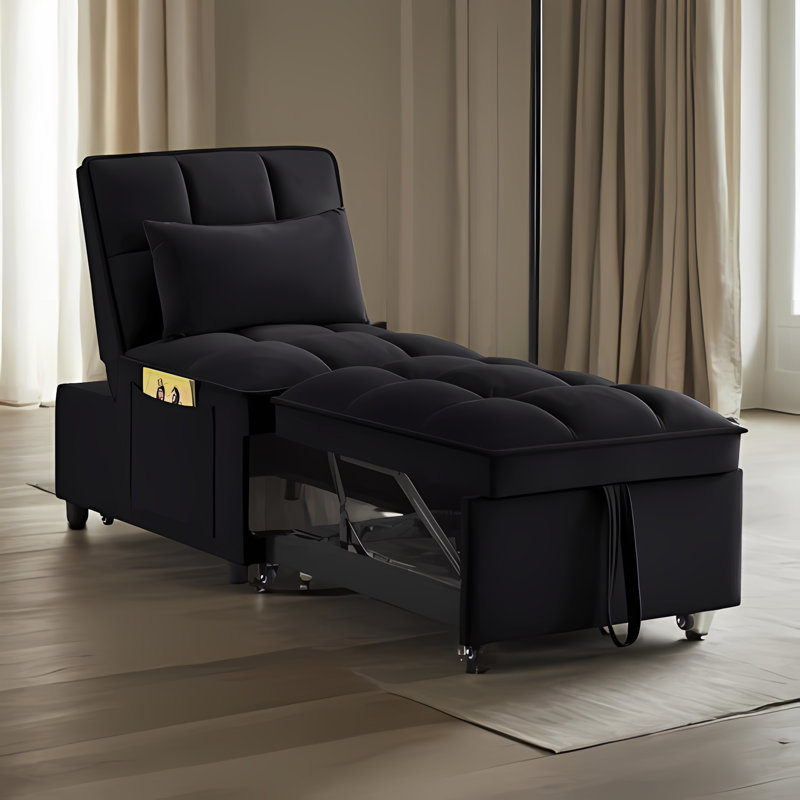 Chaise longue capitonnée sans accoudoirs Accent, Velours noir