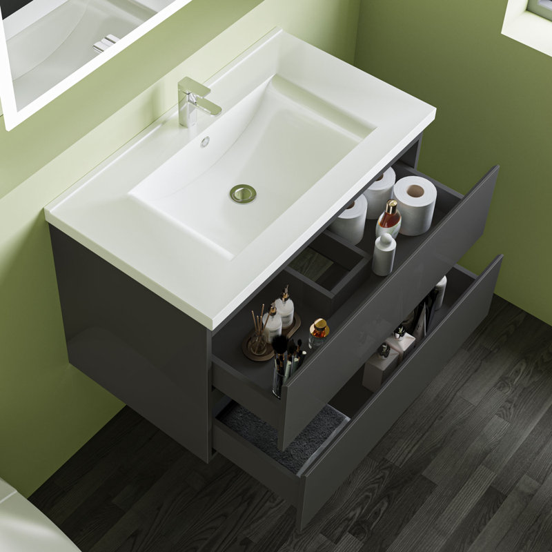 Raziela 790 mm Wall Mounted Combined Vanity Unit with Drop In Ceramic Basin, Anthracite