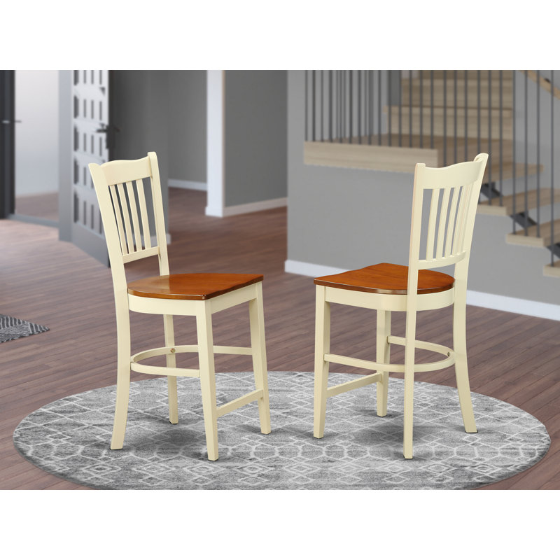 Groton Counter Height Barstools - Slat Back Wood Seat Chairs, Set of 2, Buttermilk & Cherry, Buttermilk/Cherry