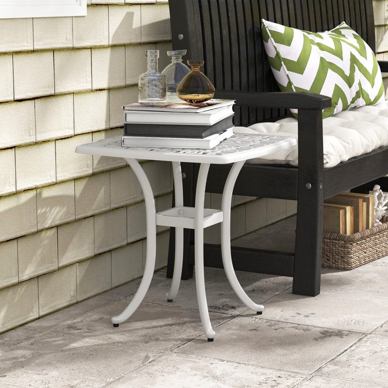 Outsunny Square Small Garden Table with Parasol Hole 53 x 53 cm, White