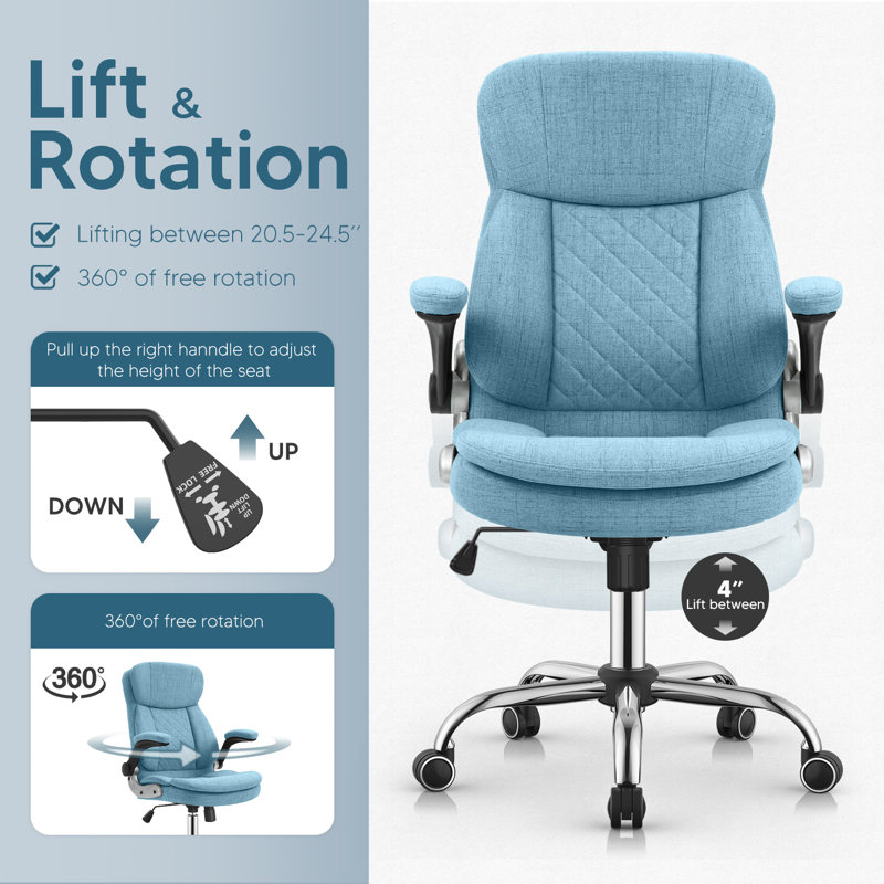 Home Office Linen Velvet Fabric Executive Chair, Linen, Light Blue