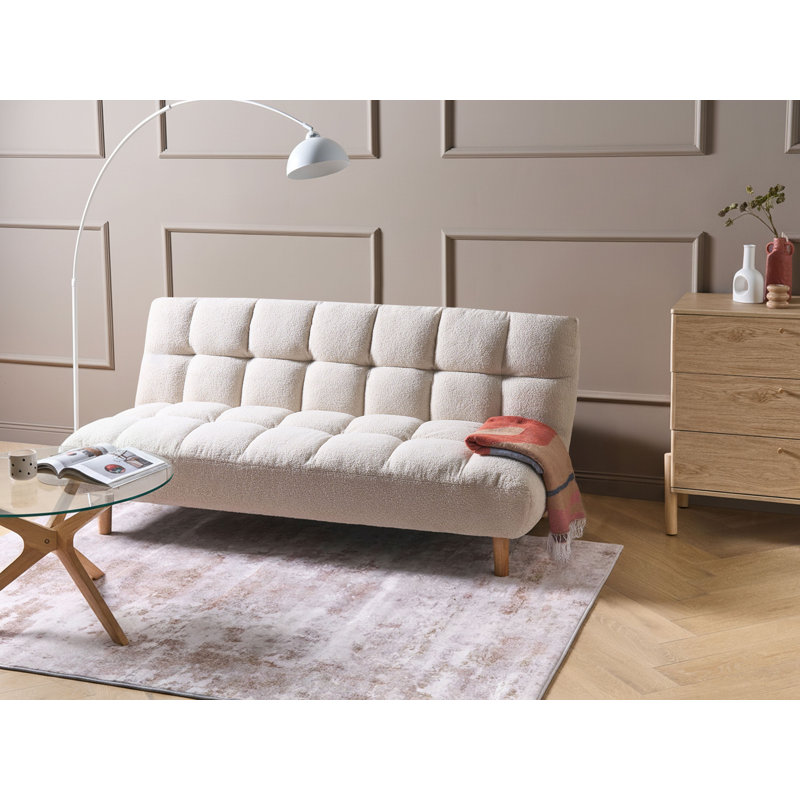 Sofa Bed 3 Seater RISOR Fabric Golden Brown, White Boucle