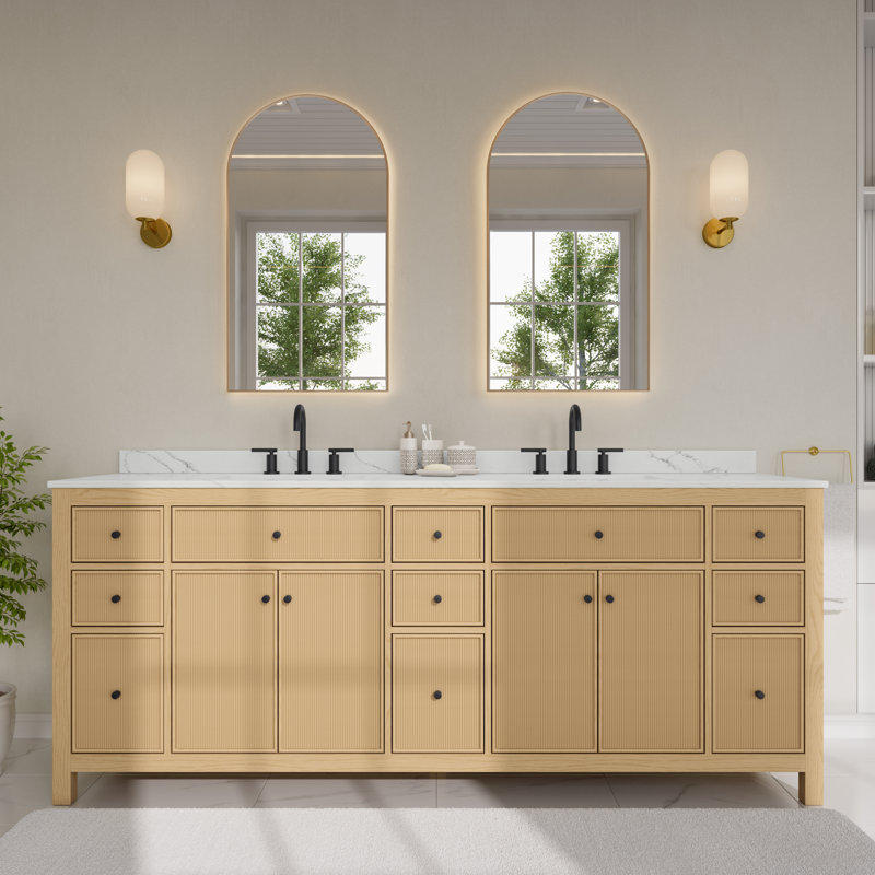 Meuble-lavabo double autoportant 84 po avec plateau en quartz Pendry, Noir mat