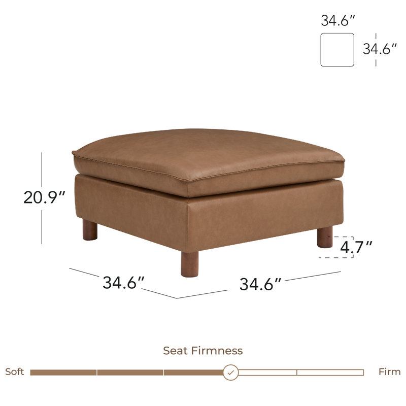 Solena 34.6" W Genuine Leather Ottoman With Solid Wood Base
