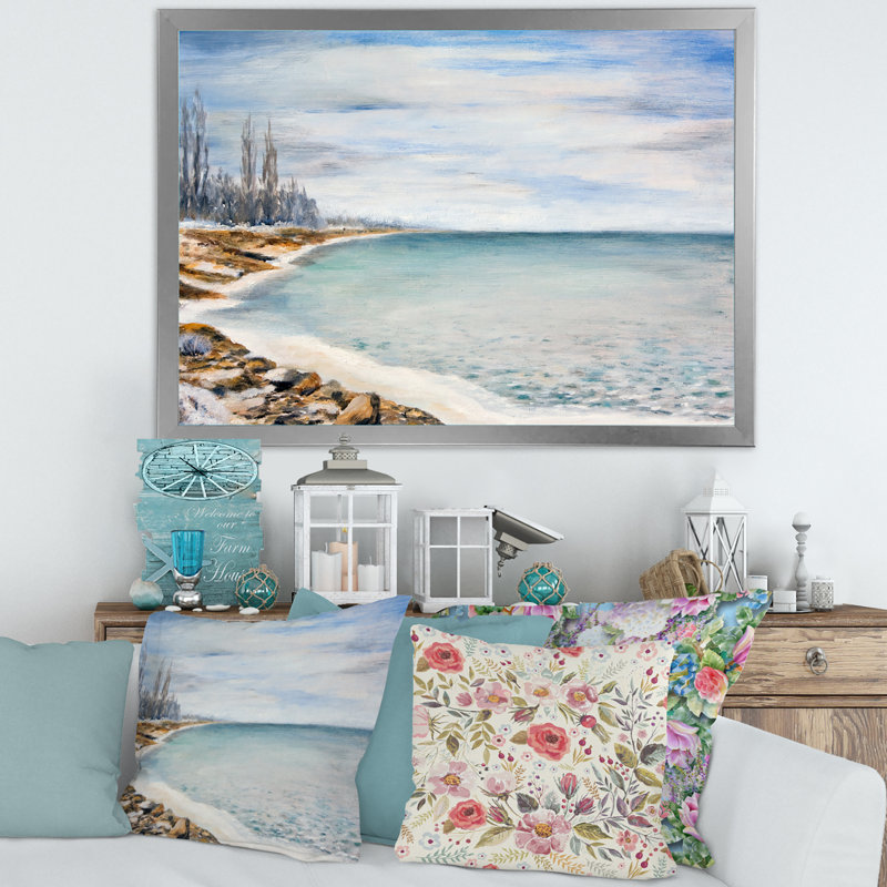 La mer est recouverte de glace - peinture sur toile, H 12 po x l 20 po x p 1 po, Encadrement argenté