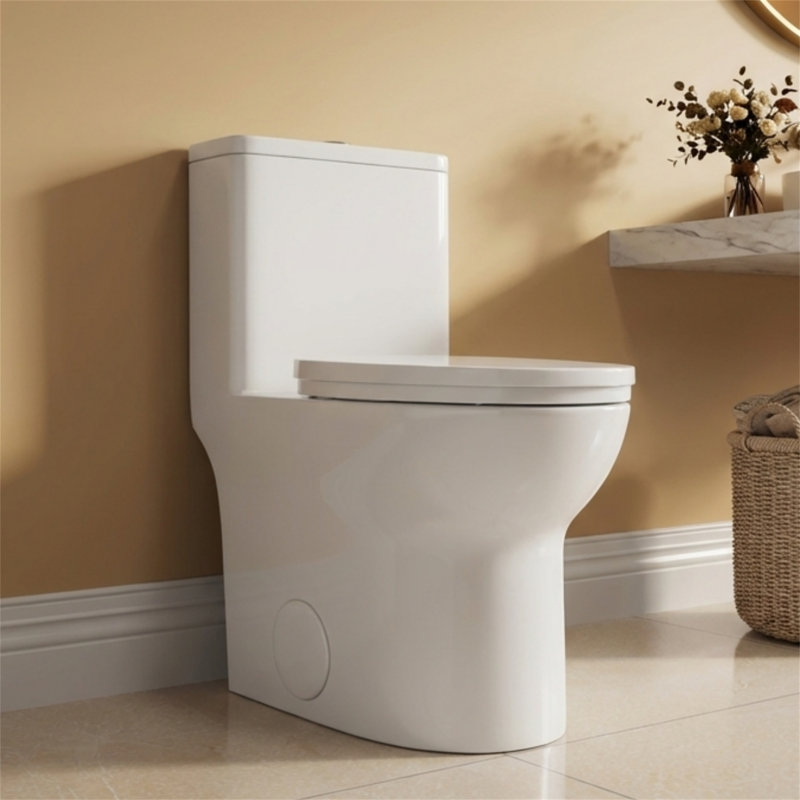 Toilette une pièce à double chasse - Toilette allongée à hauteur de confort de 16,5 po, 1,1 / 1,6 GPF WaterSense et certifié CUPC, siège à fermeture en douceur, conception à jupe, Map 1000, céramique blanche