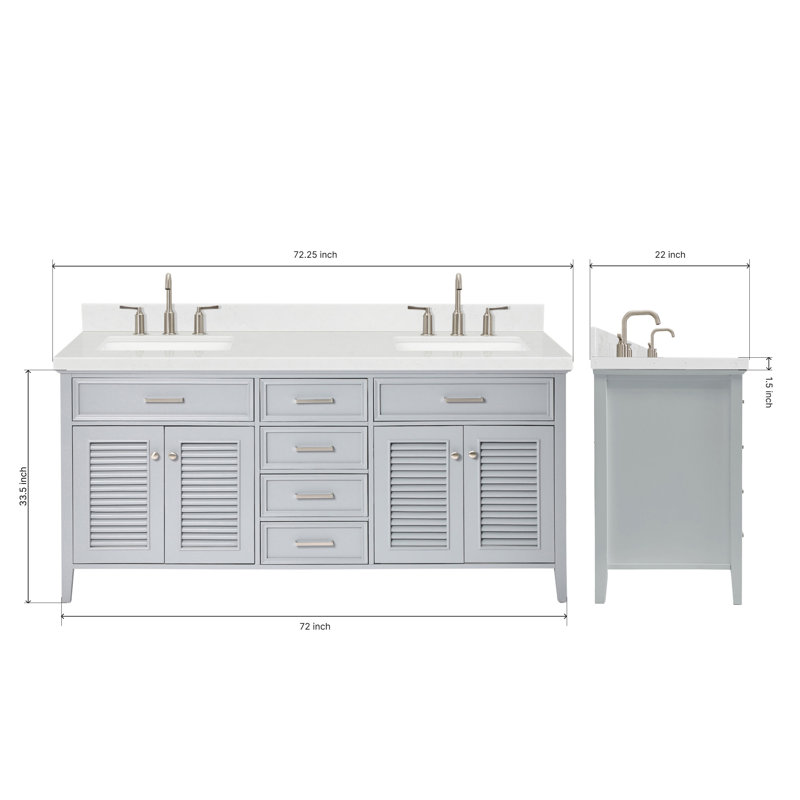 Kensington 73'' W Vanity, Carrara White Quartz, Gray, 72"