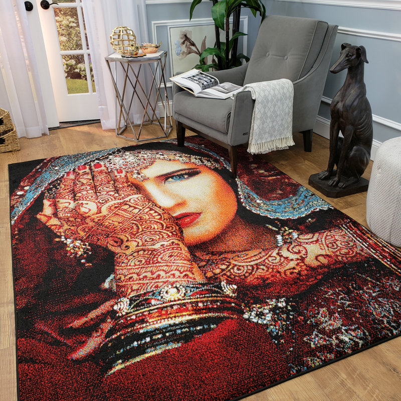 Tapis géométrique orange / bleu Ethyleen, 5 pi x 7 pi