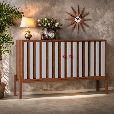 Retro Simple Striped Wooden Sideboard