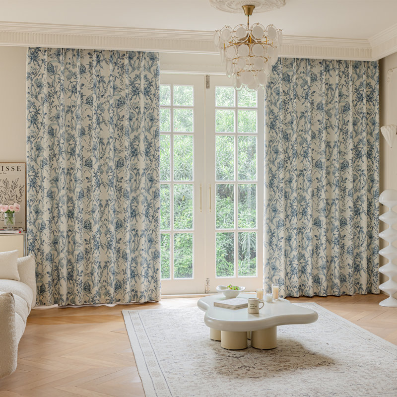 Paire de rideaux obscurcissant Ella, L 50 po x L 90 po, Bleu / crème