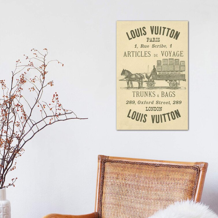 Vintage Woodgrain Louis Vuitton Sign 3 by 5by5collective - Advertisements Print East Urban Home Size: 18 H x 12 W x 0.75 D, Format: Wrapped Canvas