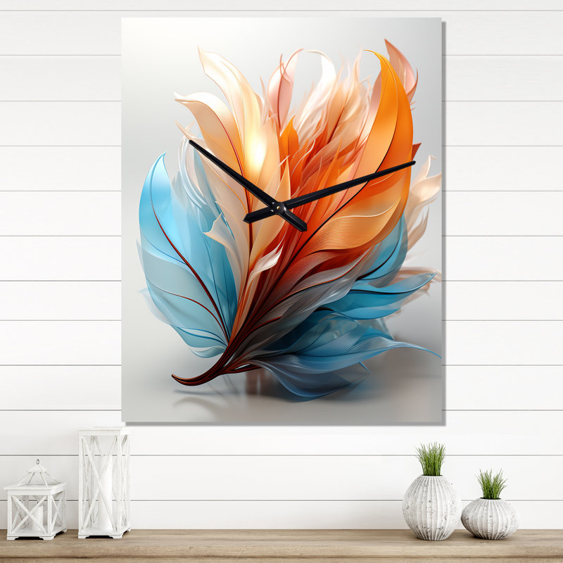 Horloge murale Frostal Boho Feather Turquoise I - Feathers, Grand
