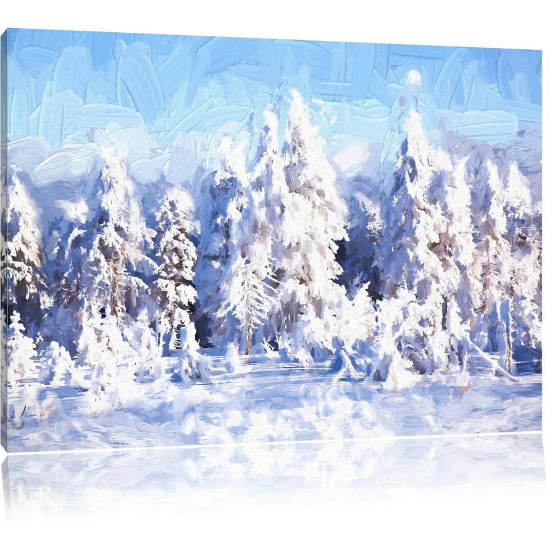 Leinwandbild Winterwald in Blau/Weiß