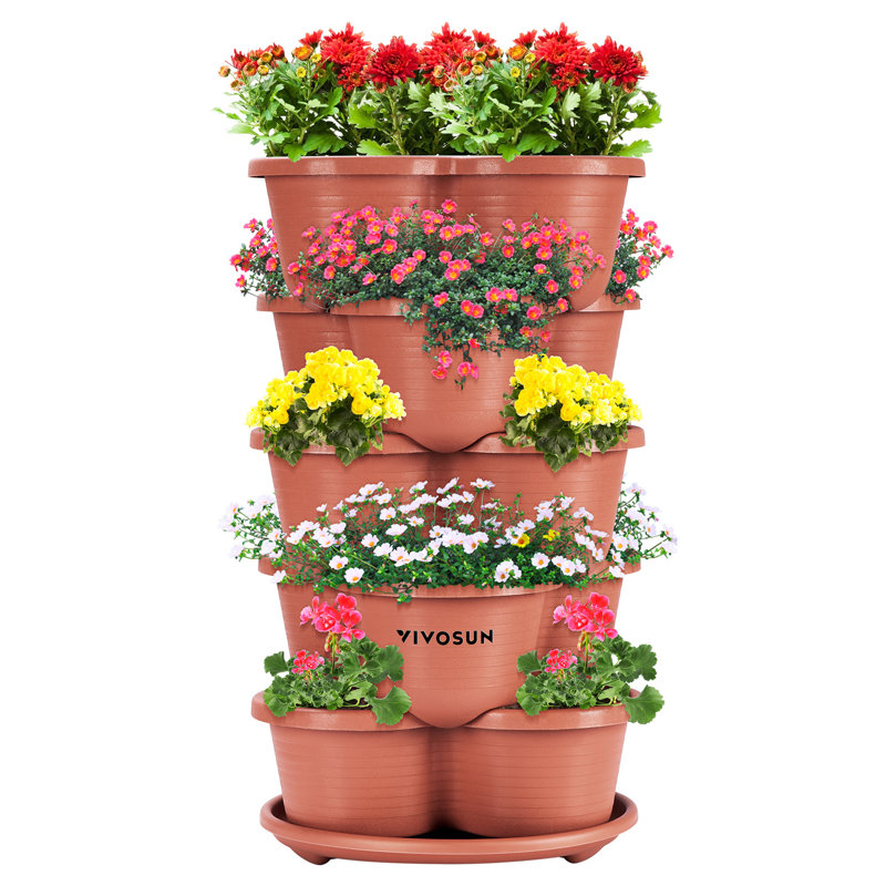 Jardinière empilable à 5 niveaux, 15, Brun