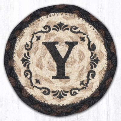  Monogram Braided Y Printed Jute Coaster Rustic Farmhouse Style, 5" H Hand Stenciled Personalized Design