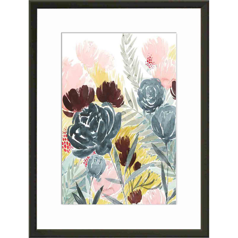 «Unbridled Blooms II» par Grace Popp - peinture encadrée, Noir, H 12 po x l 12 po
