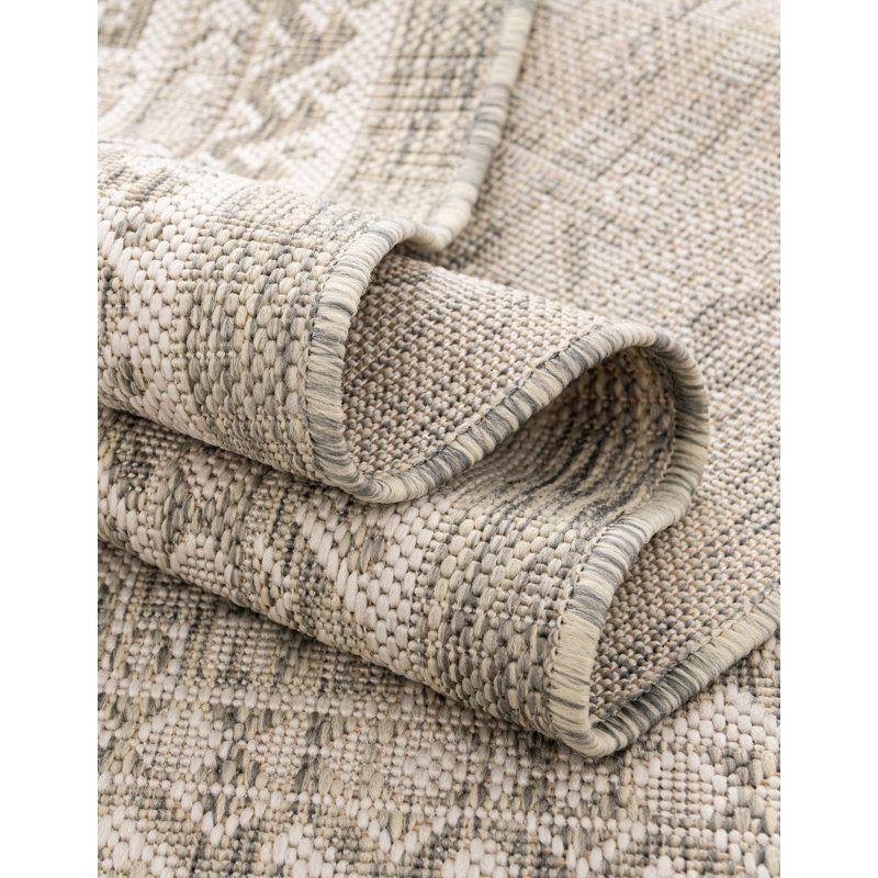 Tapis intérieur / extérieur beige Danera, Demi-cercle 2 pi 2 po x 3 pi 7 po