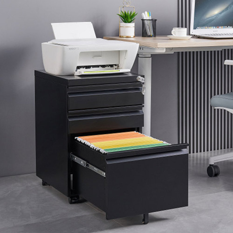 Classeur mobile 3 tiroirs avec serrure, classeur de bureau, armoire de salon, Noir
