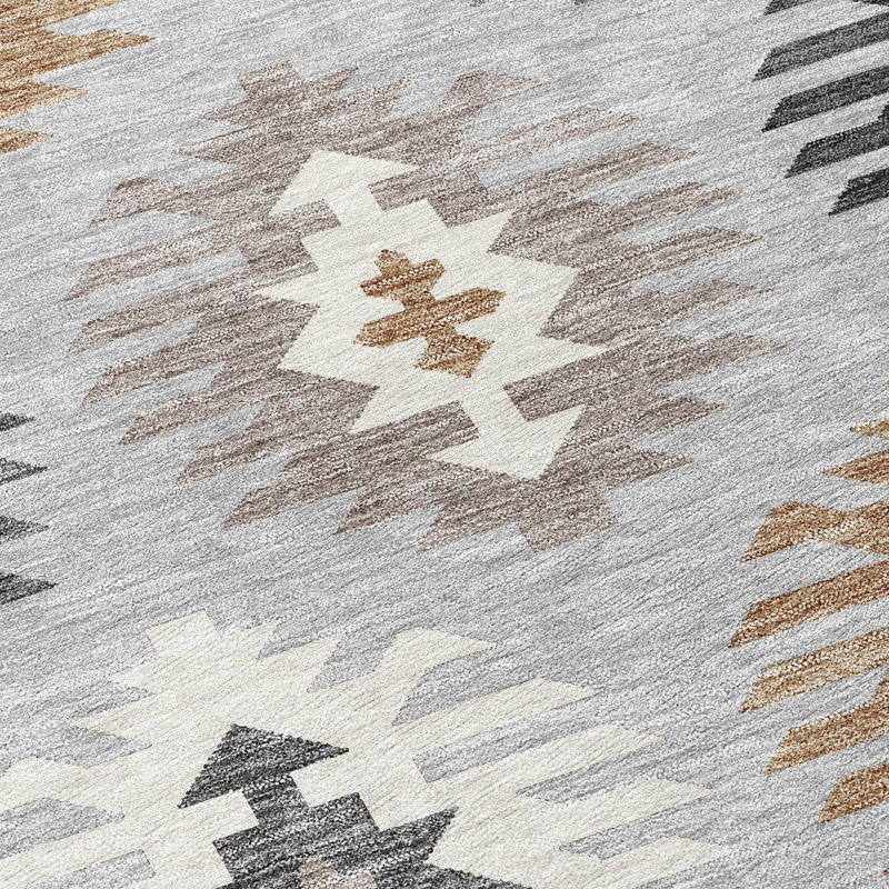 Tapis intérieur / extérieur lavable beige et gris anthracite 3 pi x 5 pi Southwestern