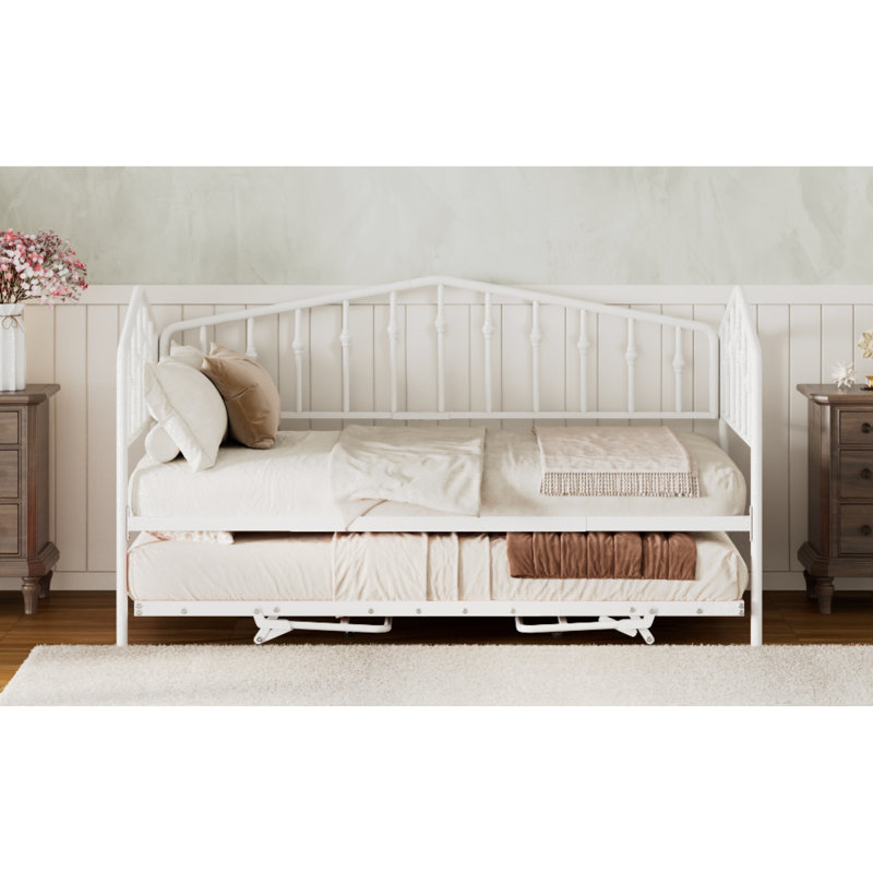 Lits simples en métal extensibles avec lit gigogne réglable, lit d'invité portatif moderne, Blanc