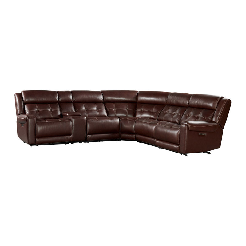 Brown Faux Leather Six-Piece Tufted Recliner Sectional