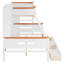 Lit superposé simple au-dessus d'un lit double en bois avec garde-robe, tiroirs, tablettes et lumière DEL (blanc + orange)