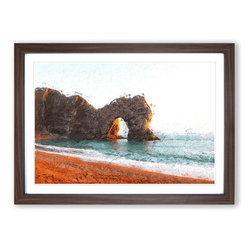 Durdle Door Cliffs at Sunset - Picture Frame Painting Print, Walnut Framed, 27cm H x 36cm W x 2cm D