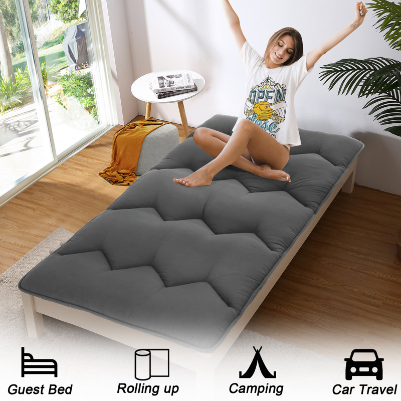 Matelas de futon pliable japonais, Gris, Lit simple
